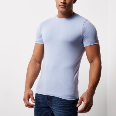 Light blue muscle fit cotton T-shirt
